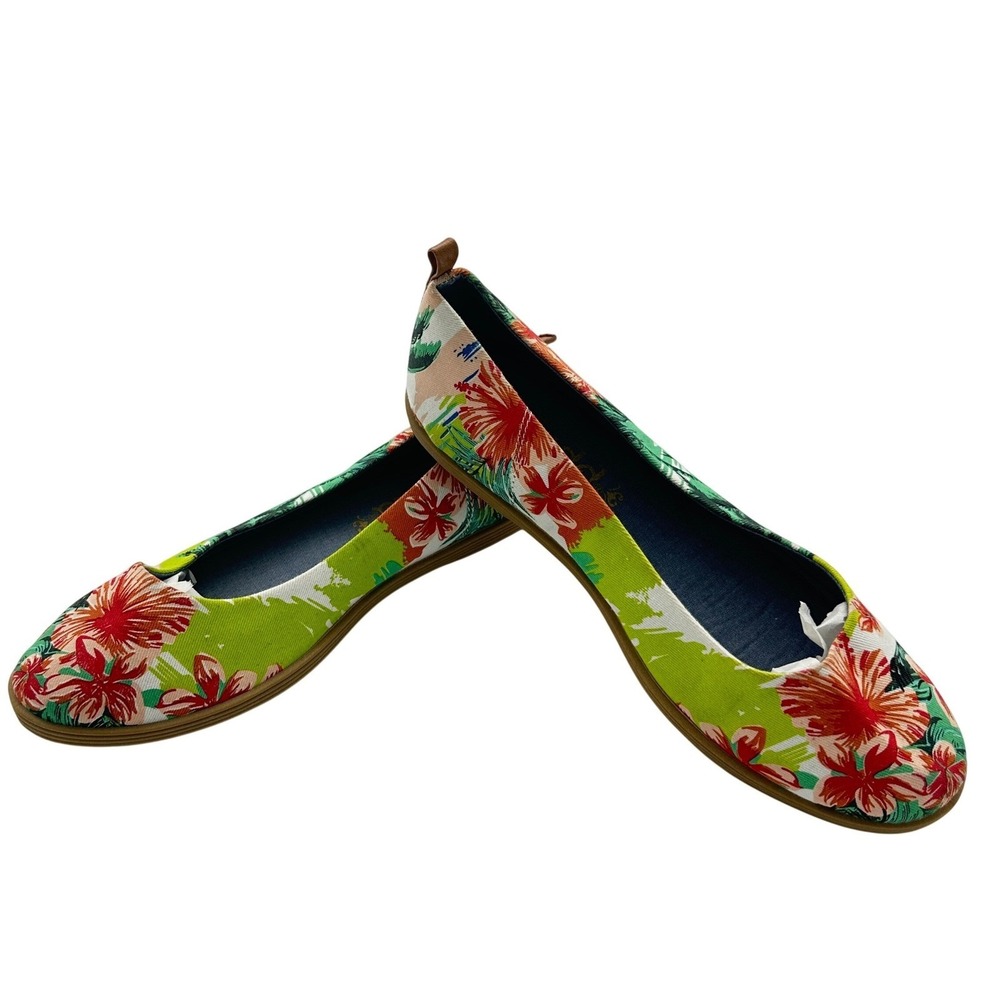 Mudd Ballet Flats Women 8 Green Red Tropical Floral MDCOSMICPRINT NEW - Picture 2 of 11